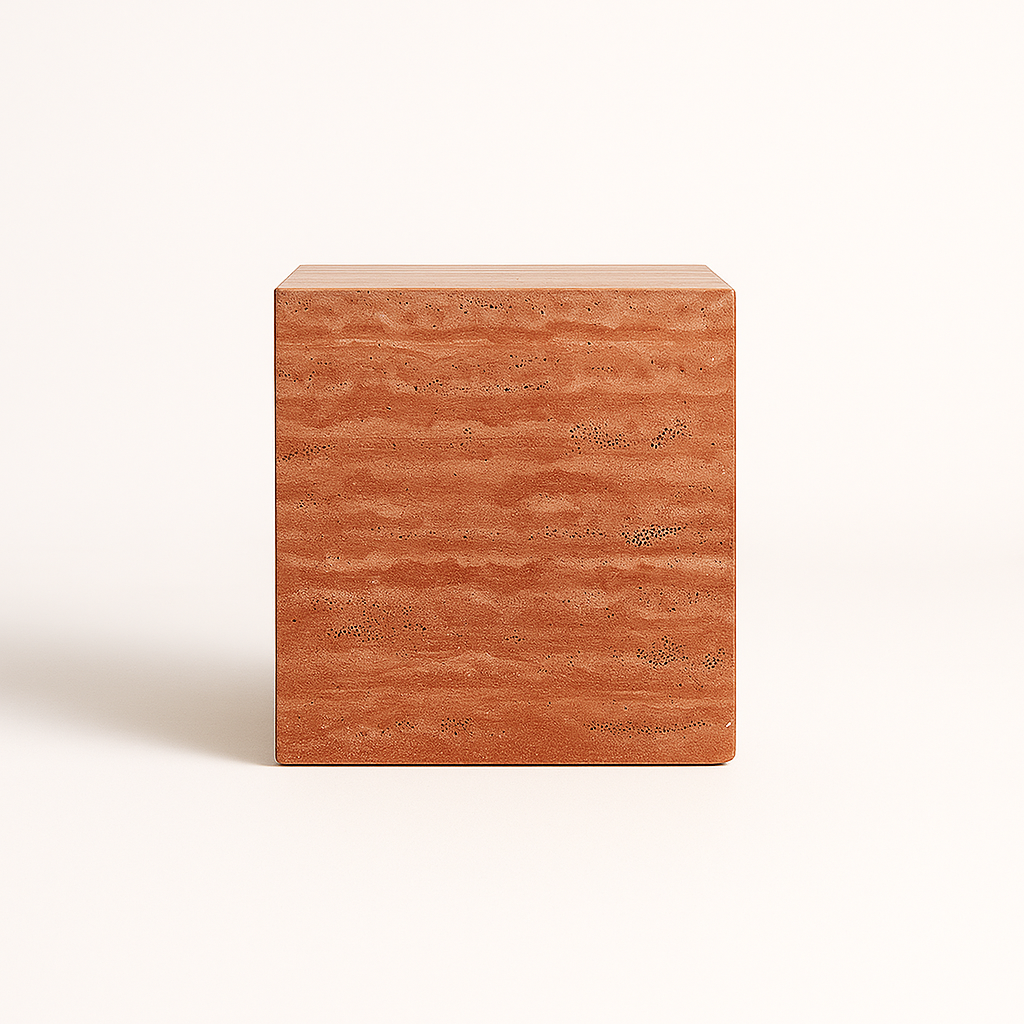 Block Side Table - Red Travertine
