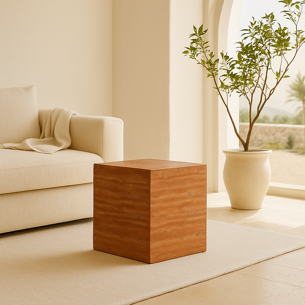 Block Side Table - Red Travertine