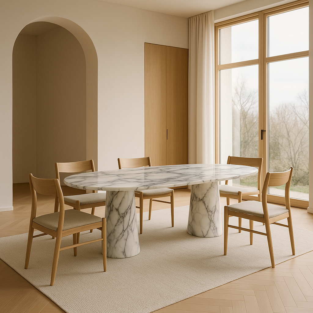 Cone Elegance Ovale Dining Table - Marble Calacatta