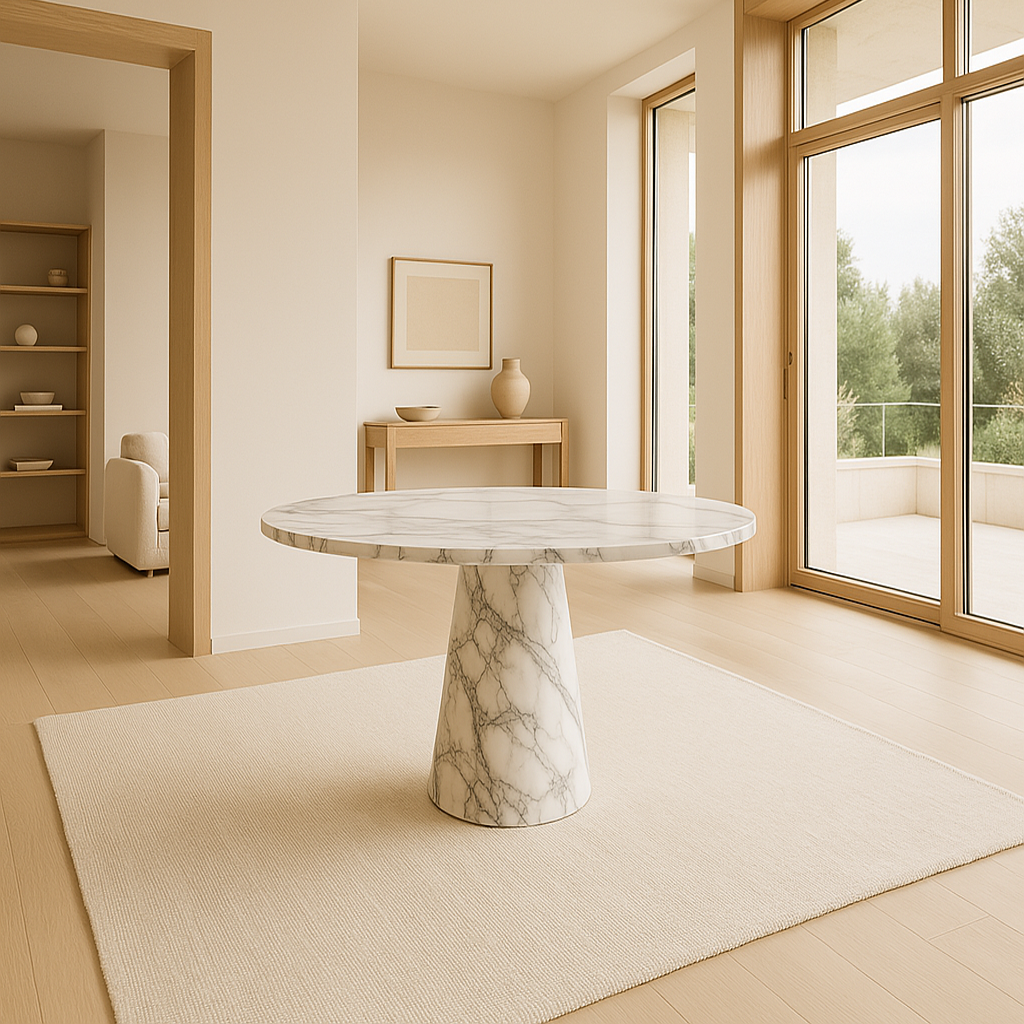 Cone Elegance Round Dining Table - Marble Calacatta